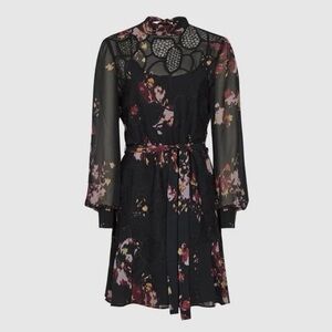 Reiss Black and Pink Floral Lace Dress